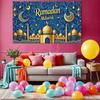 Crescent Moon Banner Blue Background Ramadan Mubarak Banner Ramadan Party Polyester Material Islamic Decoration For Holiday