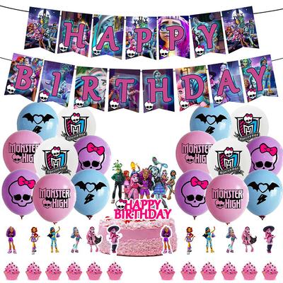 30Pcs Monster High Party Supplies Including A Banner, Cake Toppers, Balloons