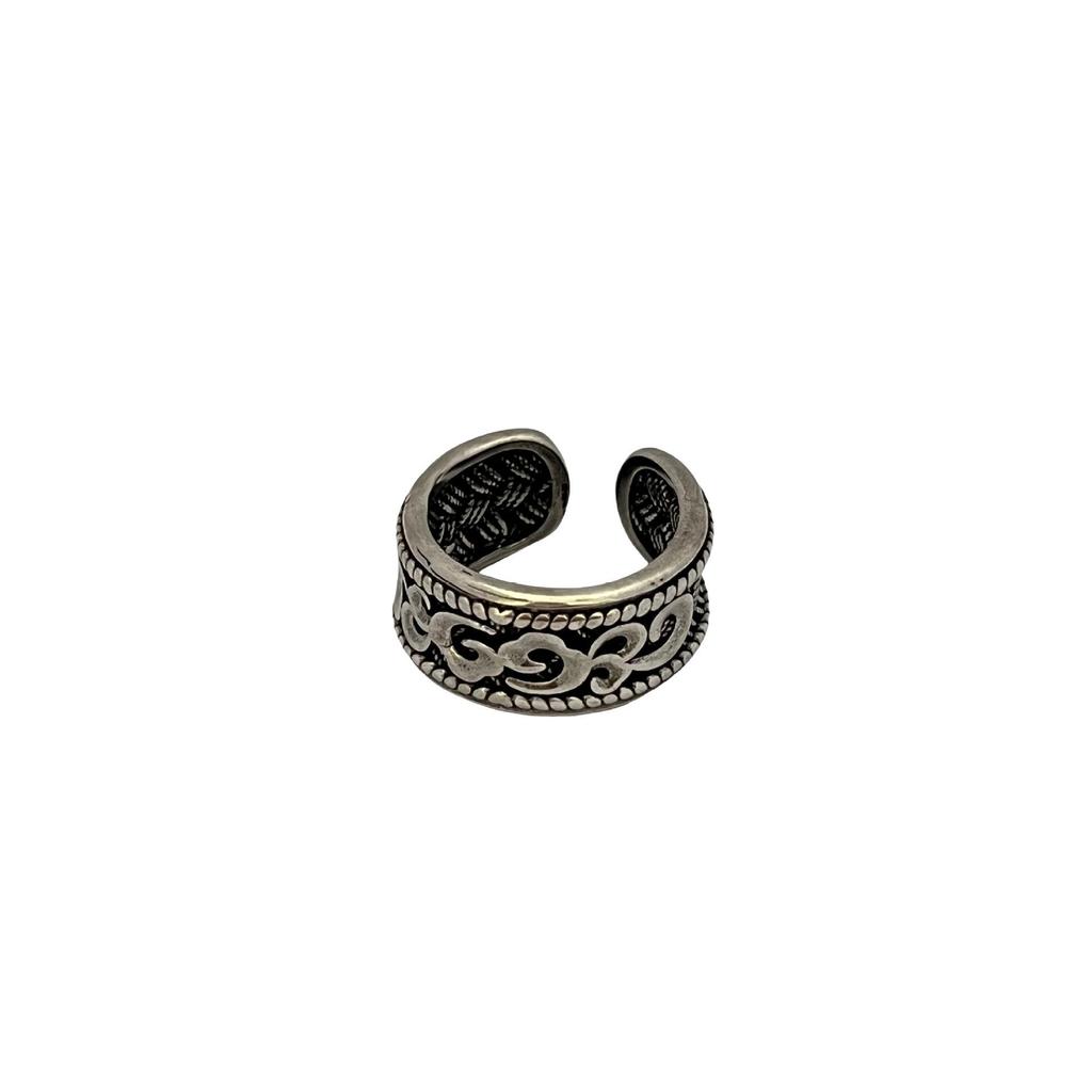 Vintage Double-Sided Totem Ring with Aged Woven Texture - Artistic Retro Design