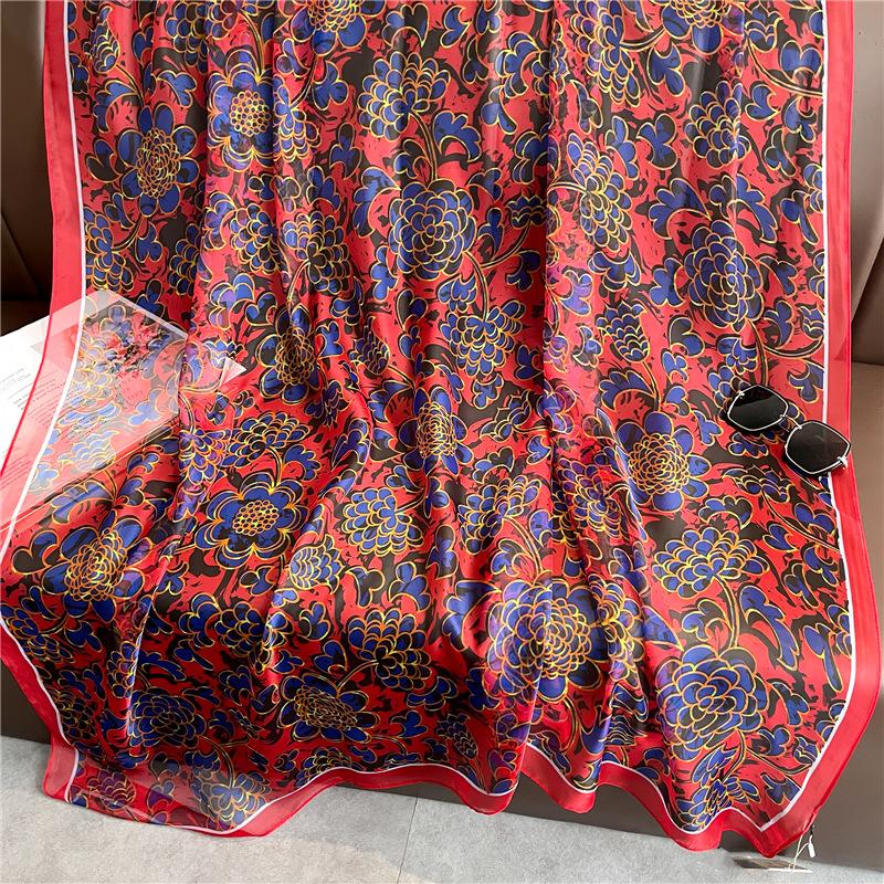 

Шарф из искусственного шелка с цветочным узором, женский, большого размера, солнцезащитный, легкий, роскошный шелковый шарф, для поездок на работу, большая шаль, мягкая пряжа, с характером 125*180cm