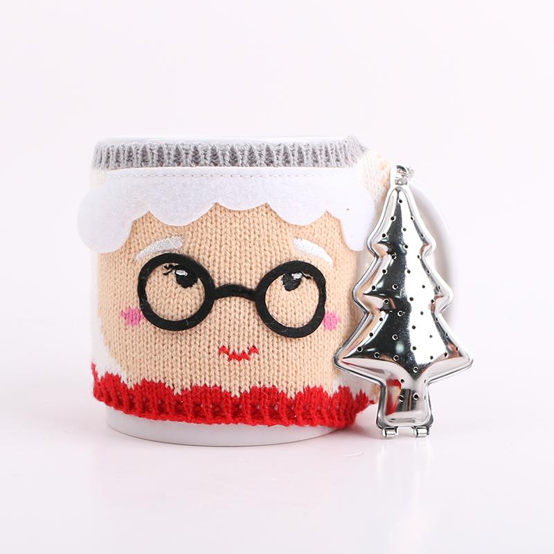 Warm 2 Pcs Coffee Mug Set with Santa Knit Cozy and Silver Tree Shaped Tea Infuser Ideal for Valentine Gifts Perfect for Holidays