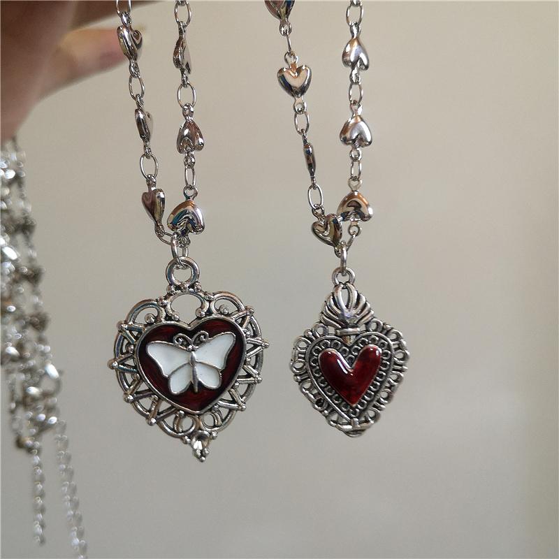 Gothic Rock Black Heart Pendant Love Chain Necklace For Women Men Y2K Personalized Halloween Charm Grunge Jewelry Accessories