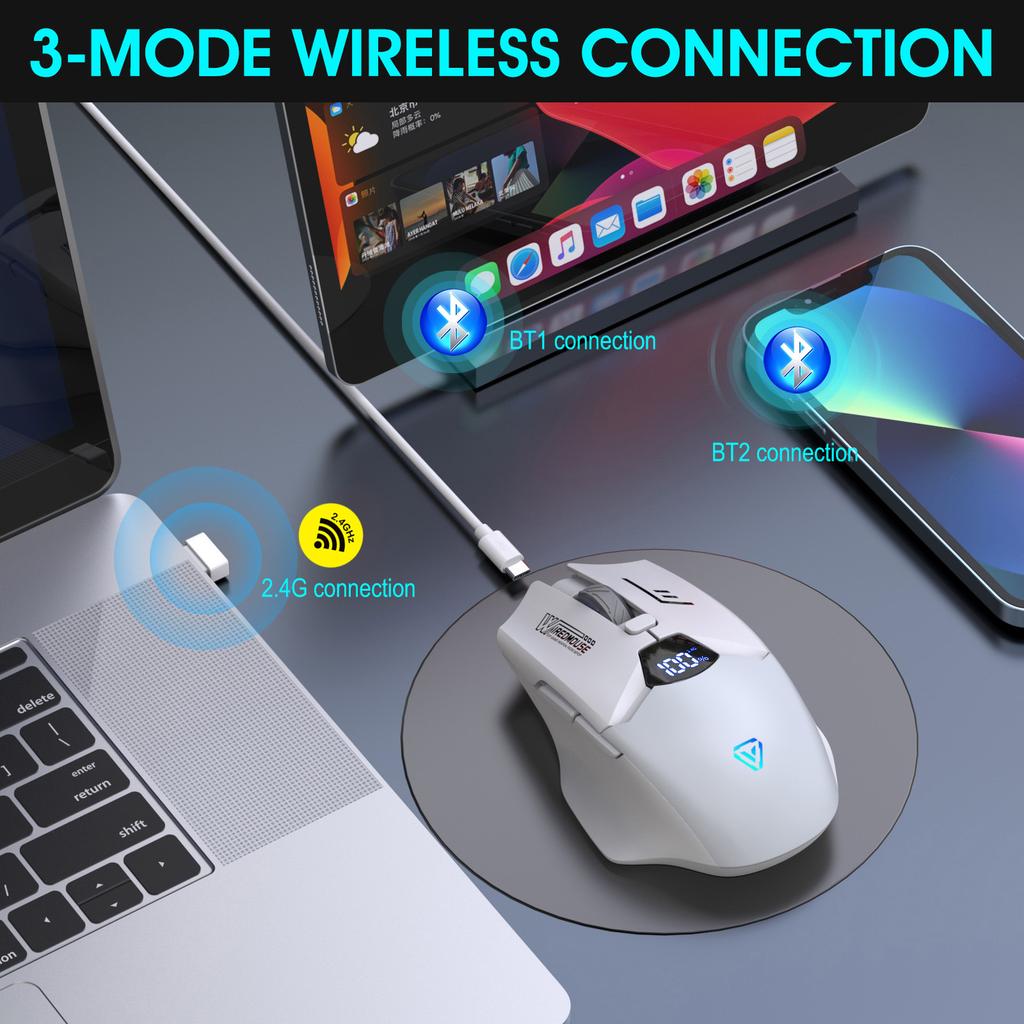 Baitian Wireless Bluetooth Dual-Mode Rechargeable Mouse Silent Gaming Smart Screen Display Computer Monitor Mouse