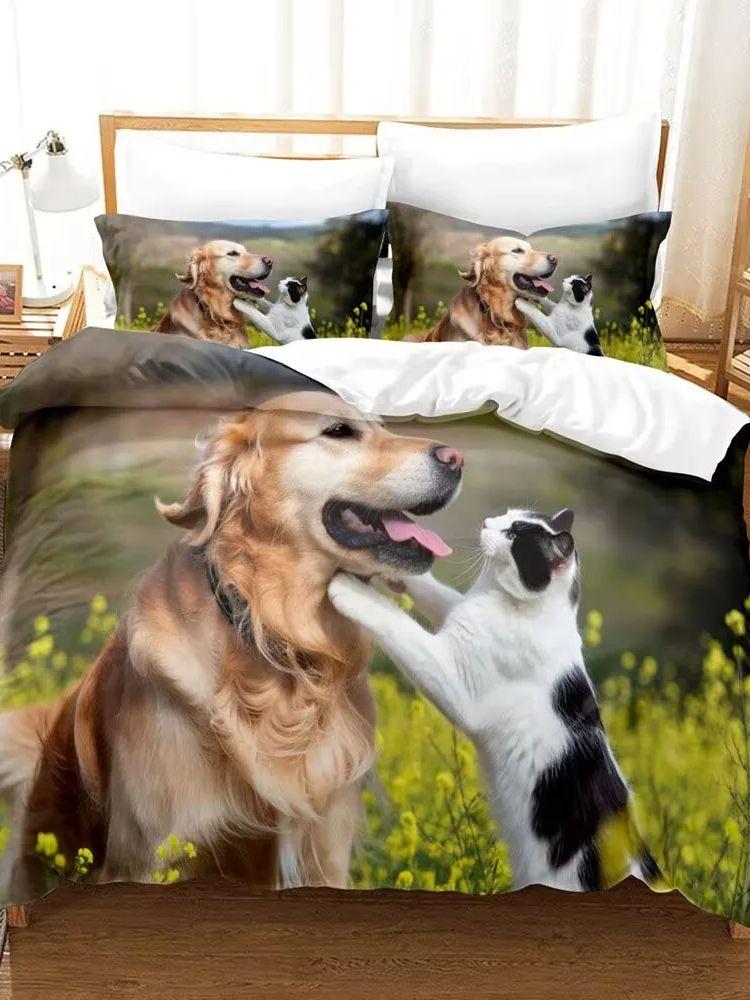 Cute Dog Cat 3D Print Bedding Set Comfortable Skin-Friendly Lovey Therapeutic Twin King Duvet Cover Set For Kids Boys Girls Gift