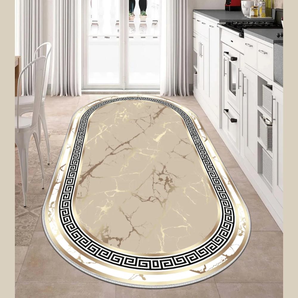 Ovaler Teppich In Beige, 200x230 Cm - Weicher Bodenbelag Für Wohnzimmer, Schlafzimmer & Balkon