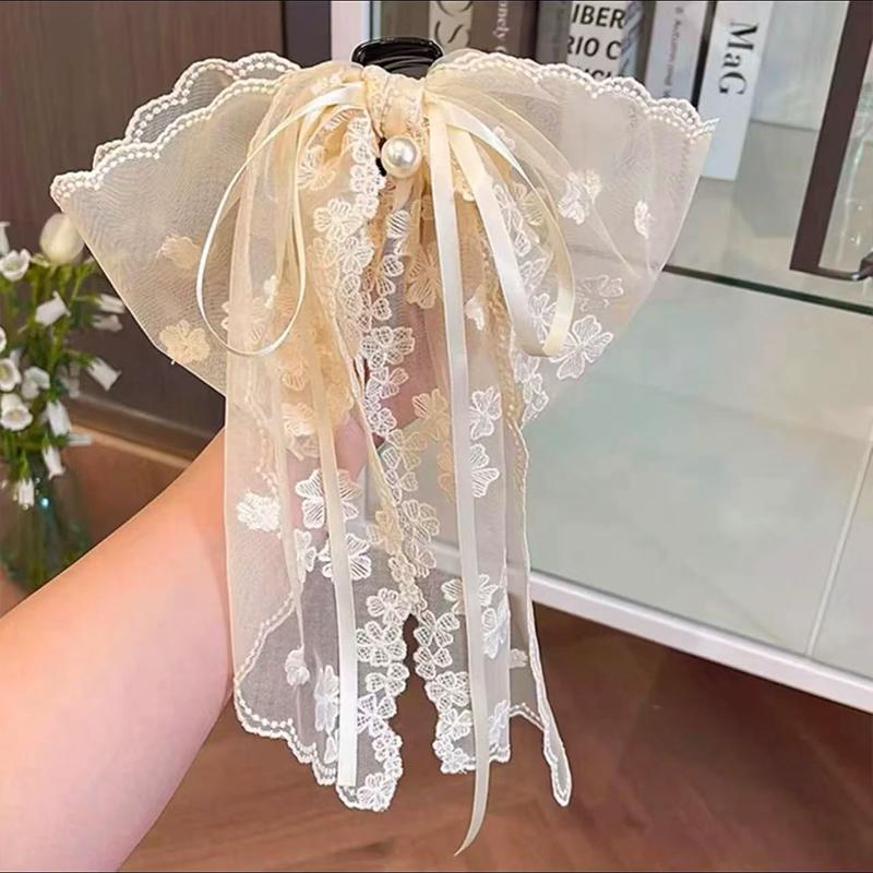 1pc Korean Ribbon Lace Bow Half-up Hairstyle Hair Claw, Gentle and Elegant Korean Style Hair Clip,versatile Ponytail Hair Clip