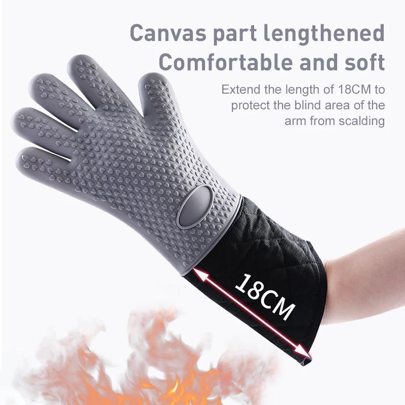 1/2Pcs Silicone Microwave Gloves Oven Mitts Heat Resistant BBQ Gloves With Cotton Lining Anti-Scalding Baking Gloves For Kitchen