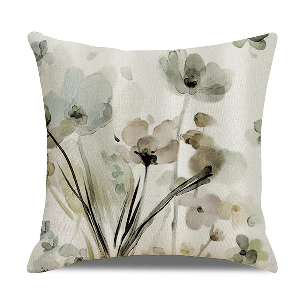 

New Modern Simple Ink Painting Floral Linen Head Cover Plant Sofa Pillow Cover Nap Pillow Cover Premium Durable 45 * 45Cm (without pillow core)