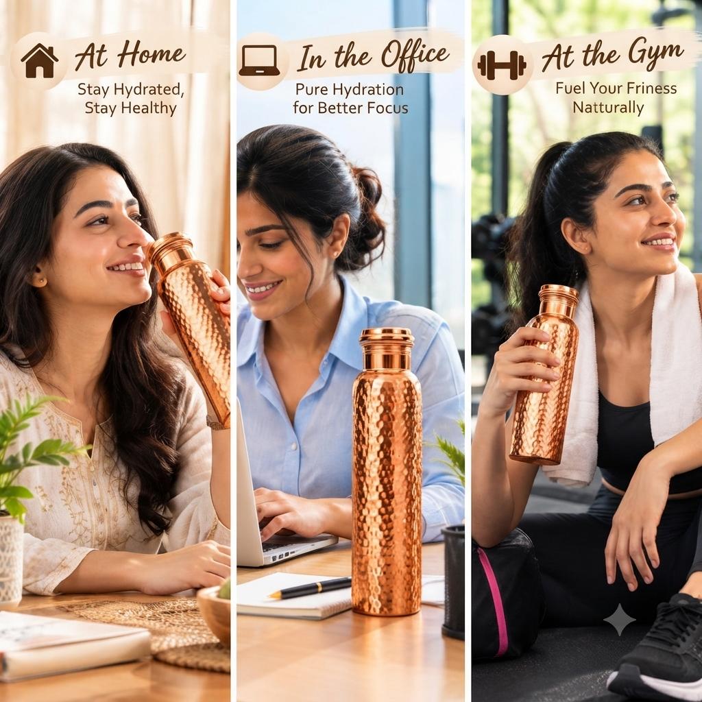 Nirmal Ganga Pure Copper Water Bottle - Traditional Hammered Design, 1 Litre Capacity, Premium Shudh Tamba, Excellent Export Quality pack of 1