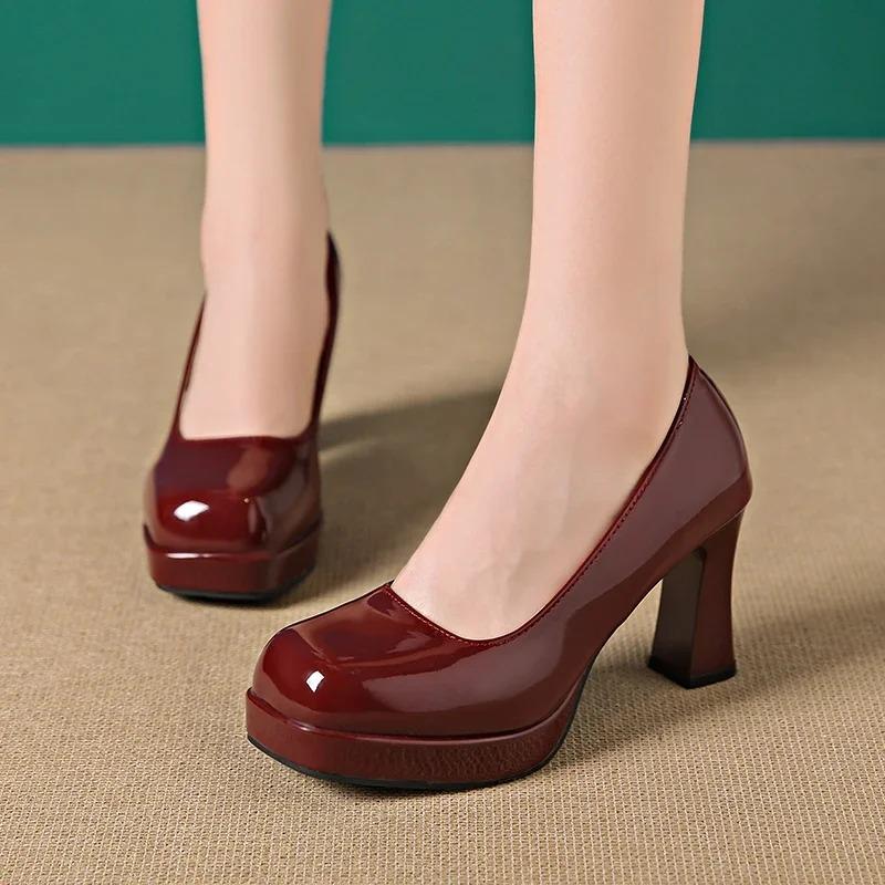 Women Pumps Fashion Classic Patent Leather High Heels Shoes Round Toe Paltform Wedding Dress Shoes Plus Size 35-44 Heels Women