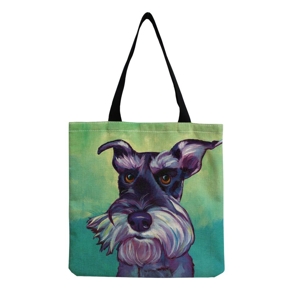 Damen Vintage Hundeprint Leinen-Tragetasche - Große Kapazität Lässige Schulter-Einkaufstasche für Lebensmittel, Strand & Täglichen Gebrauch KTB