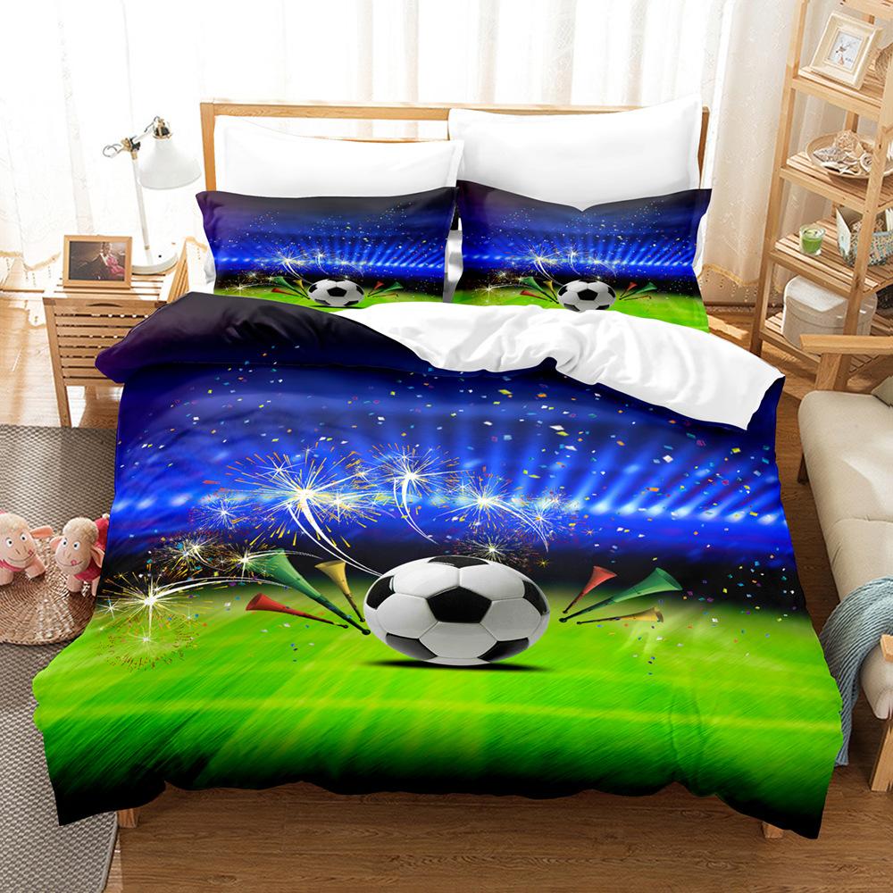 Fotbollstryck Tredelat Set 3D Digitalt Sängklädesset, Lakan Täcke Set Tvådelat Set