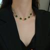 Schmuckset für Damen, mit Kunstsmaragd-Dekor, polierte Schlangenknochenkette, Halskette, Ohrringe, Armband, rostfreier Titanstahl, formelle Anlässe, Party, Abschlussball