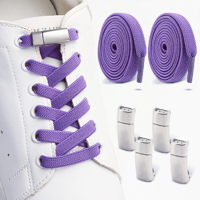 

2Pairs No Tie Shoelace - Magnetic Buckle Tieless Lazy Laces - Lock Quick Release Clasp Fits Casual Shoes Sneakers Boots Canvas
