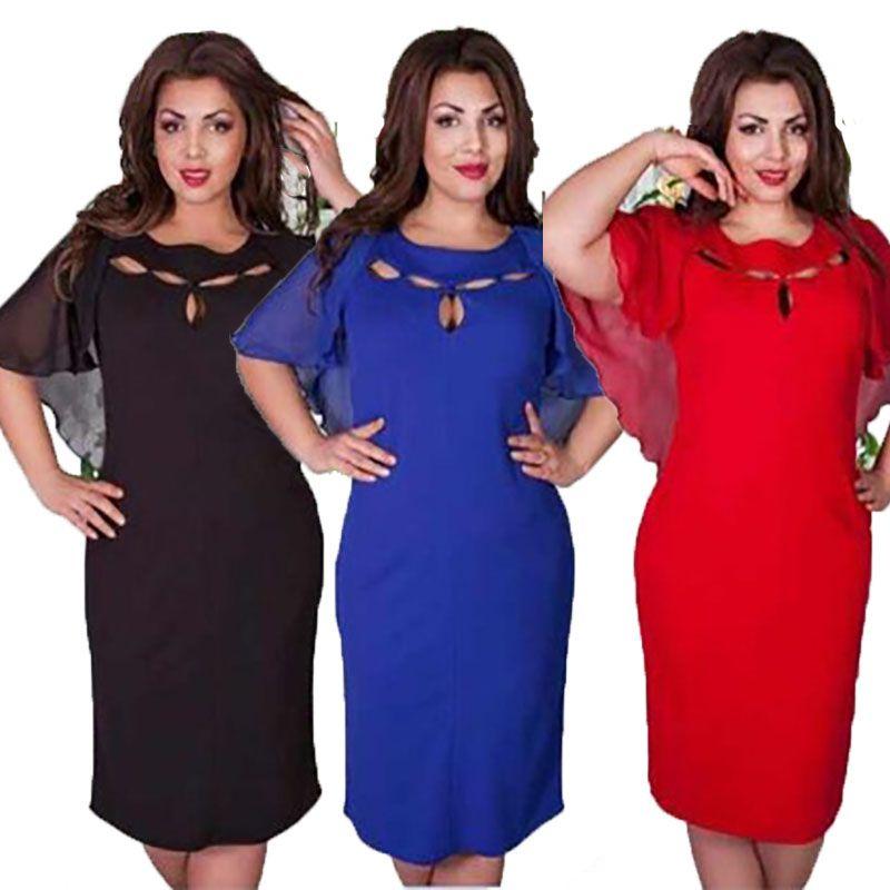 Women Fashion Hollow Out 6xl Plus Size Short Sleeve Solid Color Dress For Effortless Style**