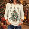 Women's Christmas Print Neck Long Sleeve Pullover Top