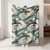 1Pc Retro Wave Dolphin Shell Print Flannel Blanket, 230g Soft Cozy Throw Blanket, Comfort Nap Blanket Suitable For Sofa Couch