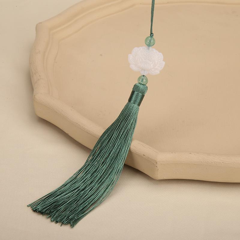 Double-Sided White Jade Lotus Tassel Fan Pendant - Antique Decoration Accessory