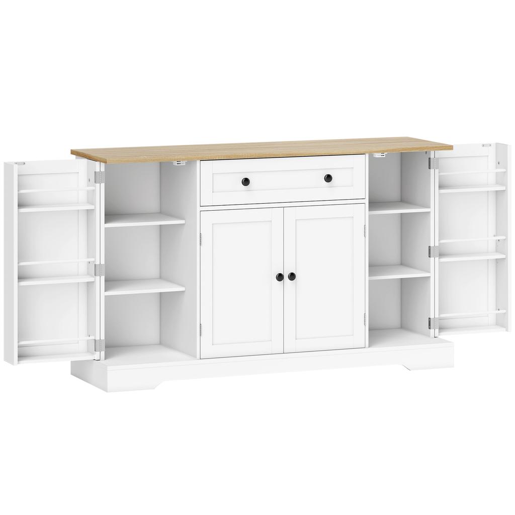 Sideboard Kitchen Cabinet with 4 Doors, Drawer, Adjustable Shelf, Door Shelves for Kitchen, Dining Room, 138x40x85cm, White