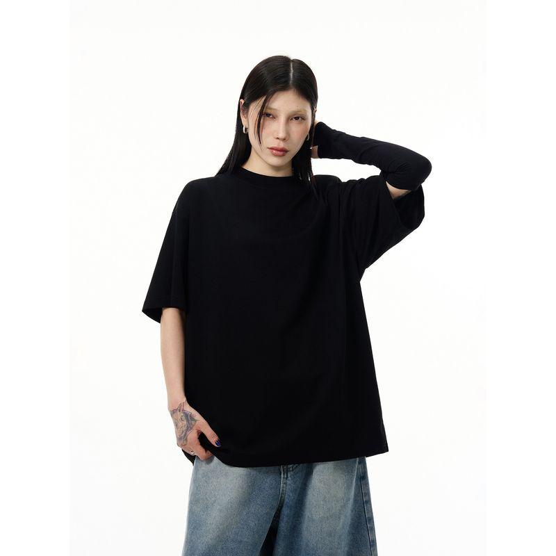 Kisko Summer American-Style Solid Color Round Neck Cool Short-Sleeve T-Shirt for Men and Women, High Street Loose Casual Simple Basic Tee