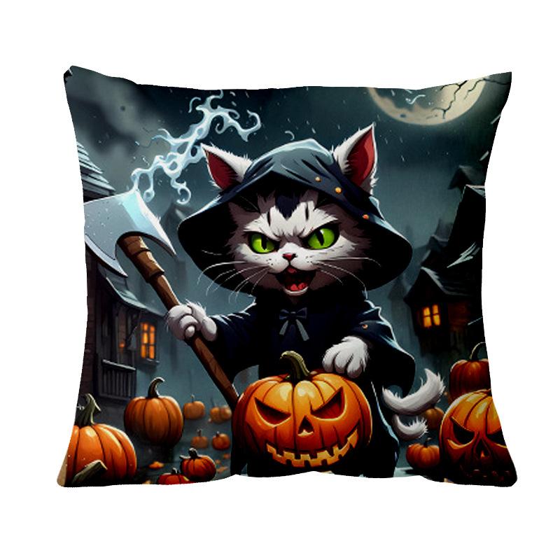 Kitten Halloween Pillowcase Short Plush Printed Sofa Bed Decorative Pillowcase Nordic Style