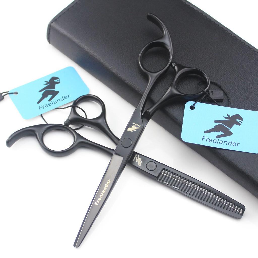 Black Straight Handle Hairdressing Scissors and Thinning Shears