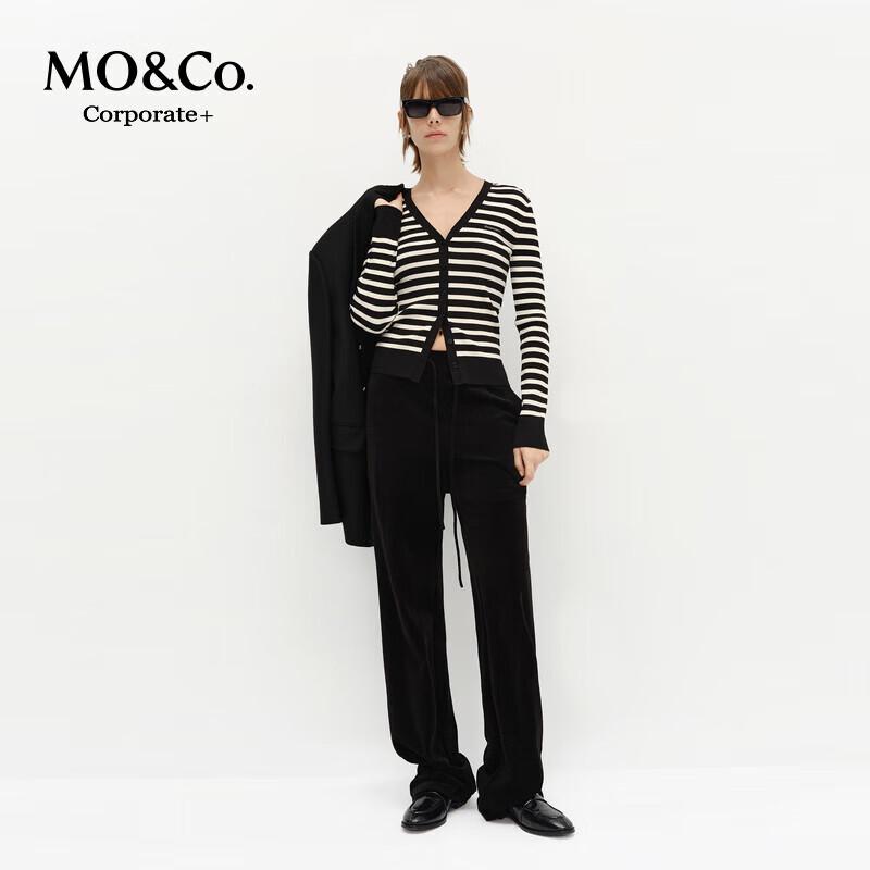 MO&Co. C+ Series Striped Knit V-Neck Cardigan