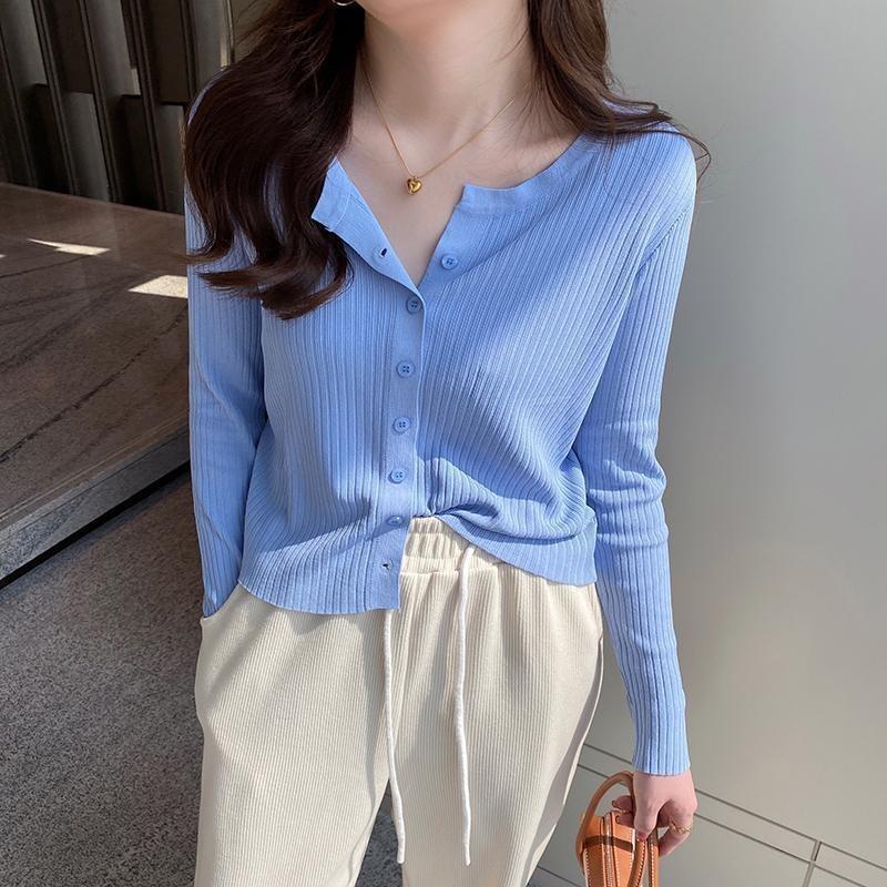 Ice silk knitted cardigan women's thin summer suspender skirt outer cover blouse sunscreen knitted sweater jacket air-conditioned shirt top