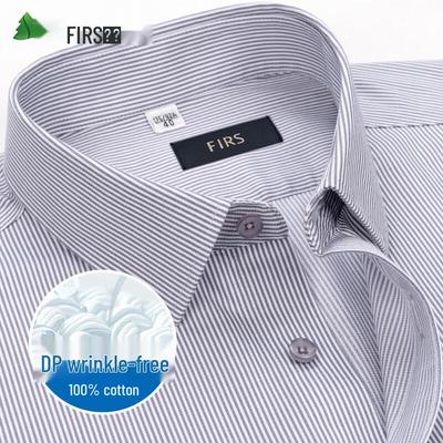 FIRS Men's DP Wrinkle-Free Pure Cotton Striped Short Sleeve Business Shirt