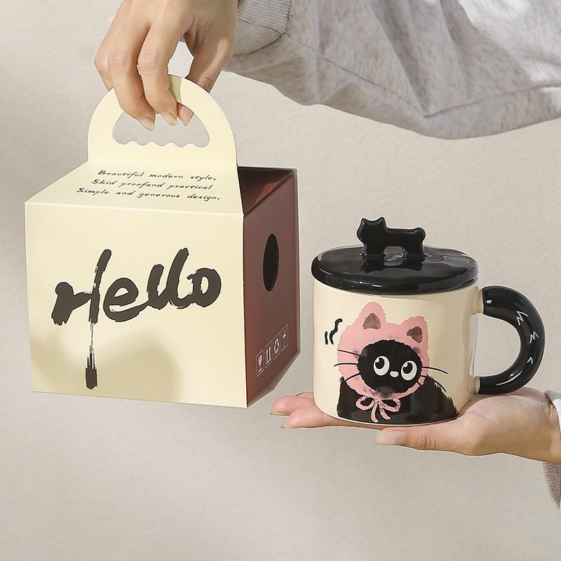 Creative Cat Mug with Lid Cute Household Ceramic Cup Office Water Cup Coffee Cup Practical Gift