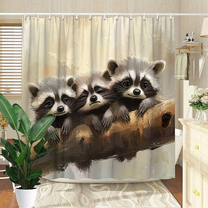 Curious Raccoon Shower Curtain - Cute animals lined up and hung on the living room wall, bedroom decoration - cute and natural