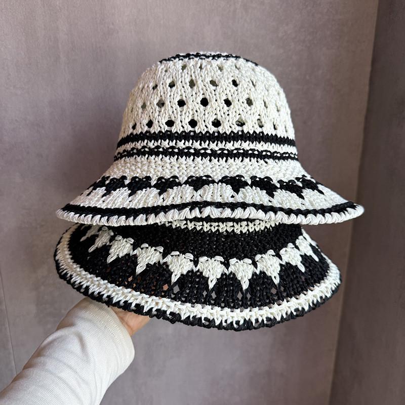 Summer Pattern Women Hollowed Out Hat With Large Brim Uv Sunshade Outings For