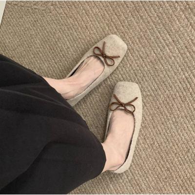 Sapatos Femininos Casuais Quadrados com Laço de Veludo Mocasins Sapatilhas para Igreja Feminino Camurça Elegante Solado Macio
