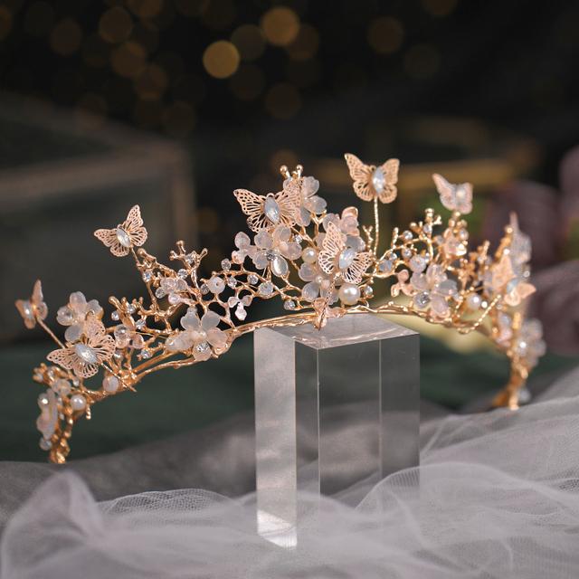 Barock Vintage Blattgold Zweig Brautdiademe Krone Kopfschmuck Glänzende Perlen Strass Festzugskronen Hochzeit Haarschmuck