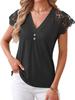 Women S Loose V Neck Short Sleeve Lace Trim Casual Top