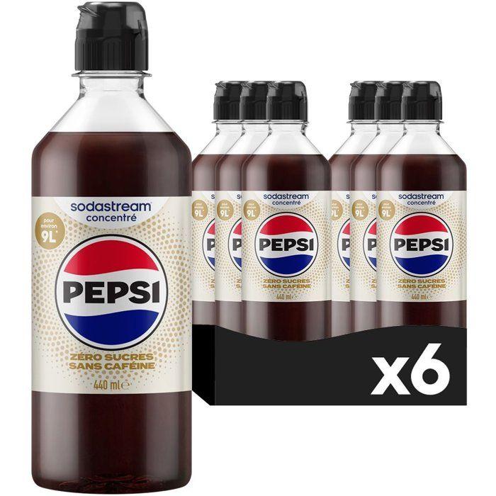 SODASTREAM Getränkekonzentrat - Pepsi Zero Koffeinfrei - Bis zu 9 L - Für Sprudelwasserbereiter und Soda - Packung 6 x 440 ml