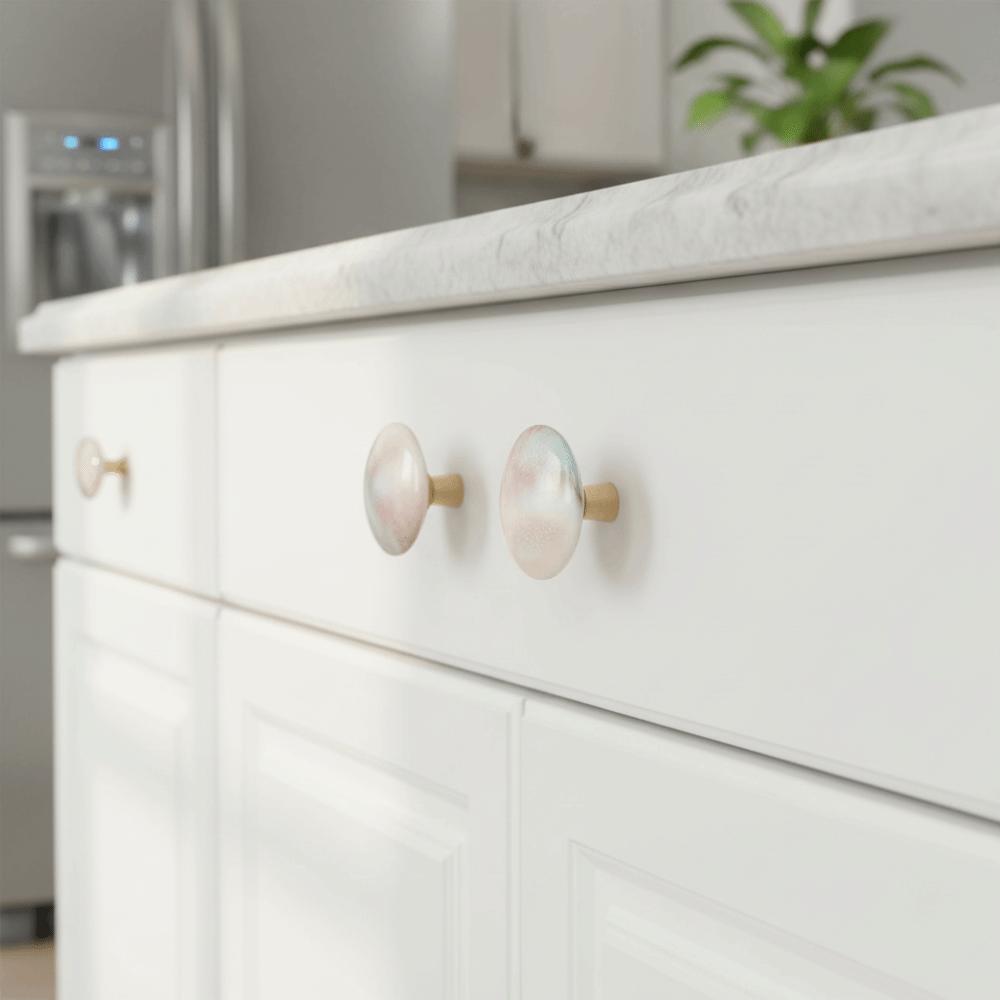 Okrągła muszla Uchwyt meblowy Biały szorstki kryształ Uchwyt do szafki Uchwyt do drzwi Szafka kuchenna