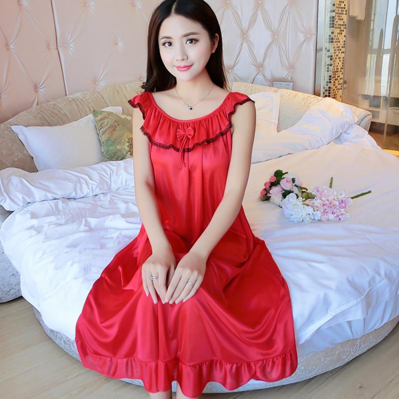 Summer sexy plus fat size full light ice silk medium and long vest nightdress sleeveless middle-aged women s home dress Plus size