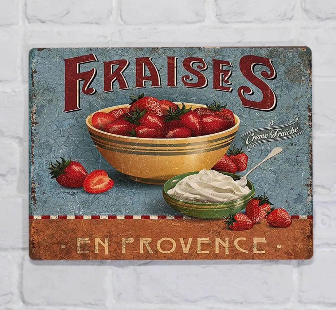 

Vintage Metal Tin Sign Strawberry Cream Kitchen Wall Decor