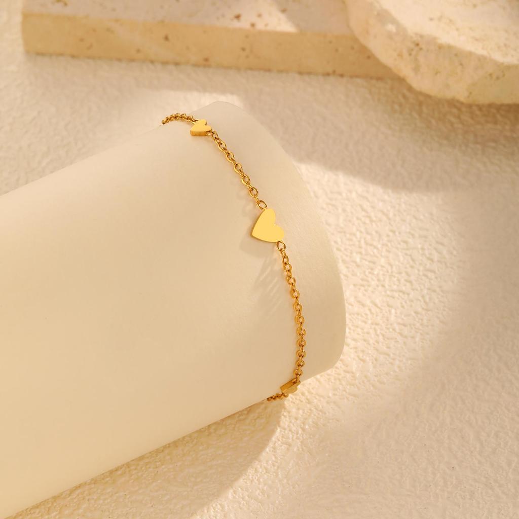 Minimalist Heart Charm Bracelet for Women, Gold Plated Stainless Steel Chain Bracelet, Waterproof Jewelry Party Gifts