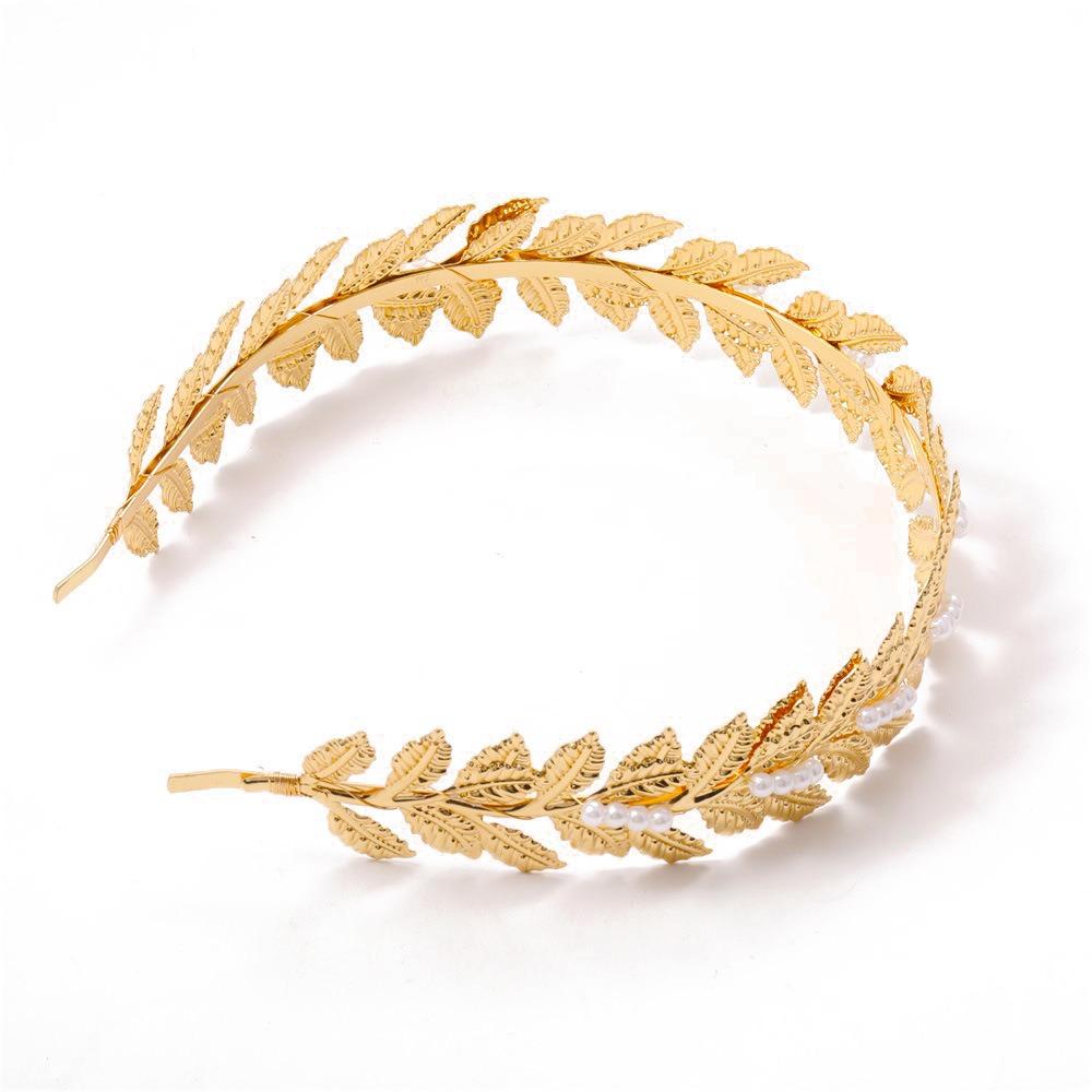 Hair Accessories Fashion Personality Gold Leaf Pearl Headband