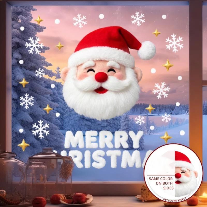 Cute Christmas Window Stickers Same Color Both Sides Self Adhesive Decals for Shopping Mall Home Shop Xmas Window Decor