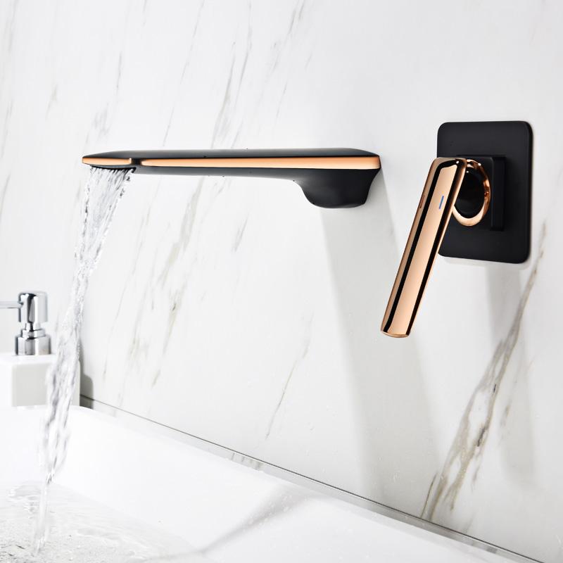 Basin Faucet Bathroom Water Mixer Tap White Gold Brass Concealed Basin Water Sink Mixer Crane Wall Mounted