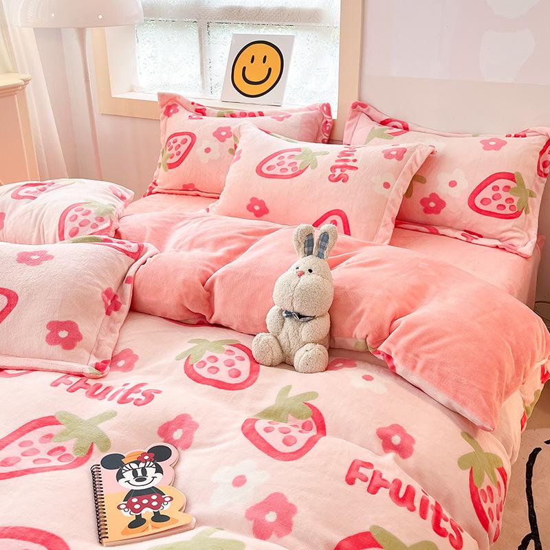 Four Piece Thick Coral Velvet Quilt Cover For Winter Milk Velvet Bed