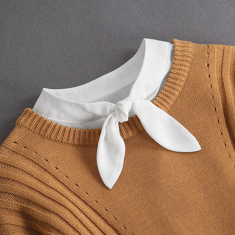 Front Tie White Fake Collar Stand Beads Detachable Collar Fake Women Vintage Crystal Lace Ladies False Blouse Collar Half Shirt