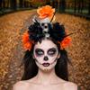 Punk Skull Hairband With Simulation Flower Halloween Headwear For Dancing Roleplay Event and Gothic Photography Supply