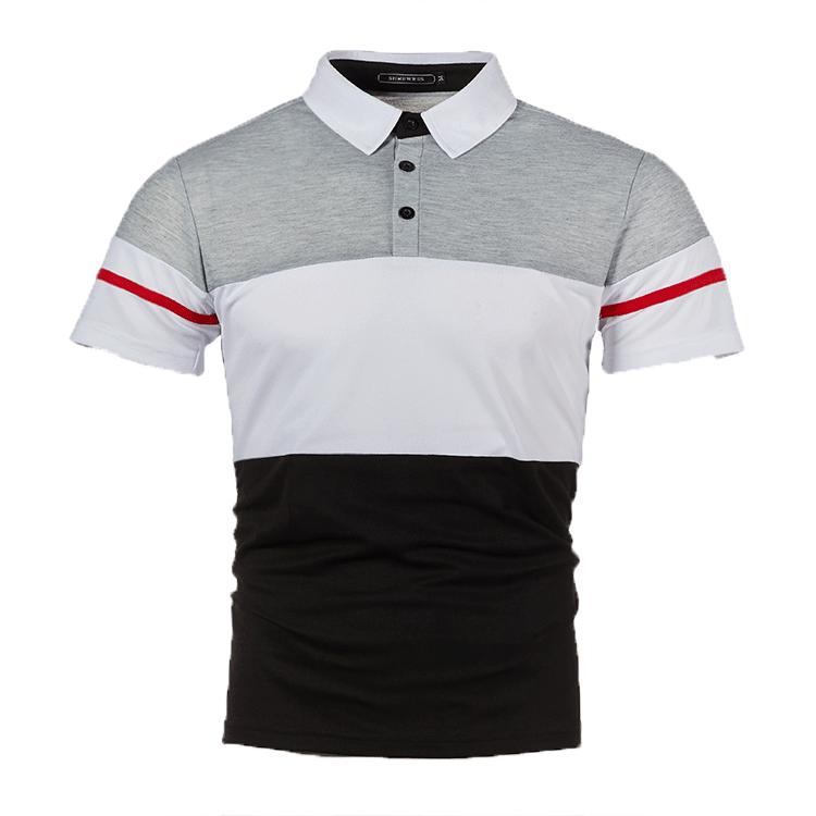 Large Size Men's Fashion Casual Summer Color Block Top Short Sleeve Polo Shirt Turn Down Collar T-shirt