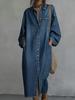 Damen Reverskragen Knopfleiste Hemdkleid Langarm Denim Midi-Kleid mit Taschen