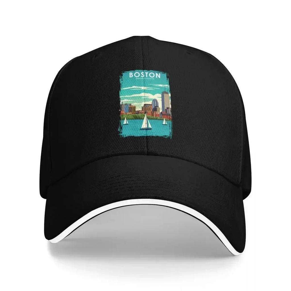 Boston Massachusetts Vintage Minimal Travel Poster Baseball Cap cute Beach Bag Gentleman Hat Men Golf Wear Womens