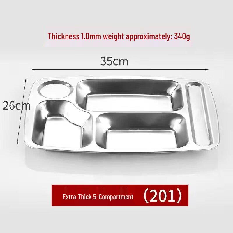 Stainless Steel 5-Compartment School Canteen Lunch Tray
